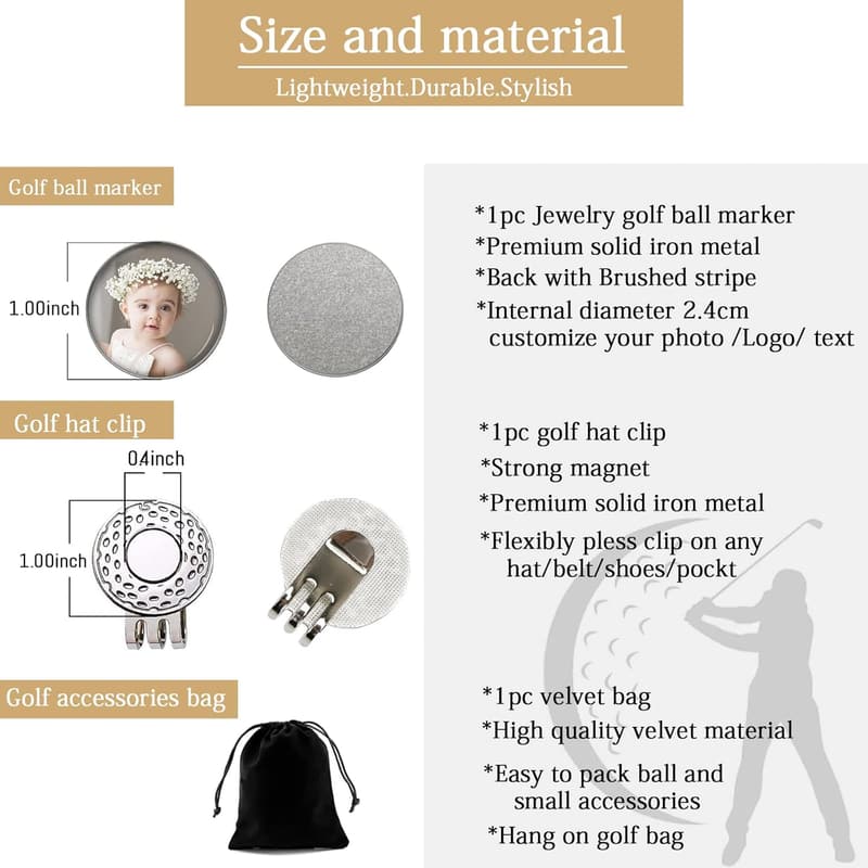 Personalized Golf Ball Markers & Hat Clip Set for Dad