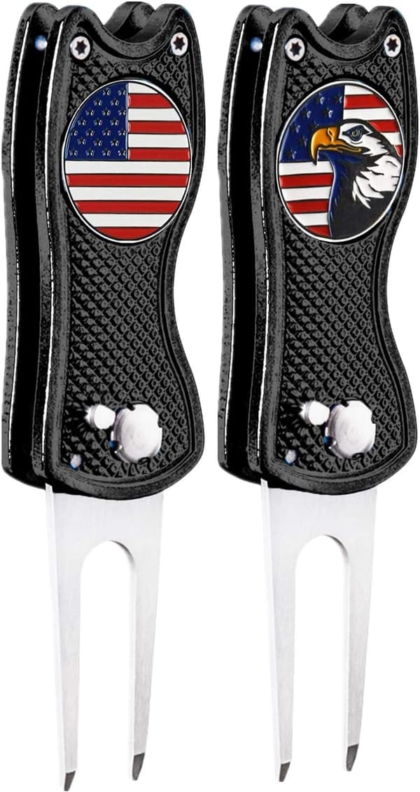 Foldable Magnetic Golf Divot Repair Tool & Ball Marker Set