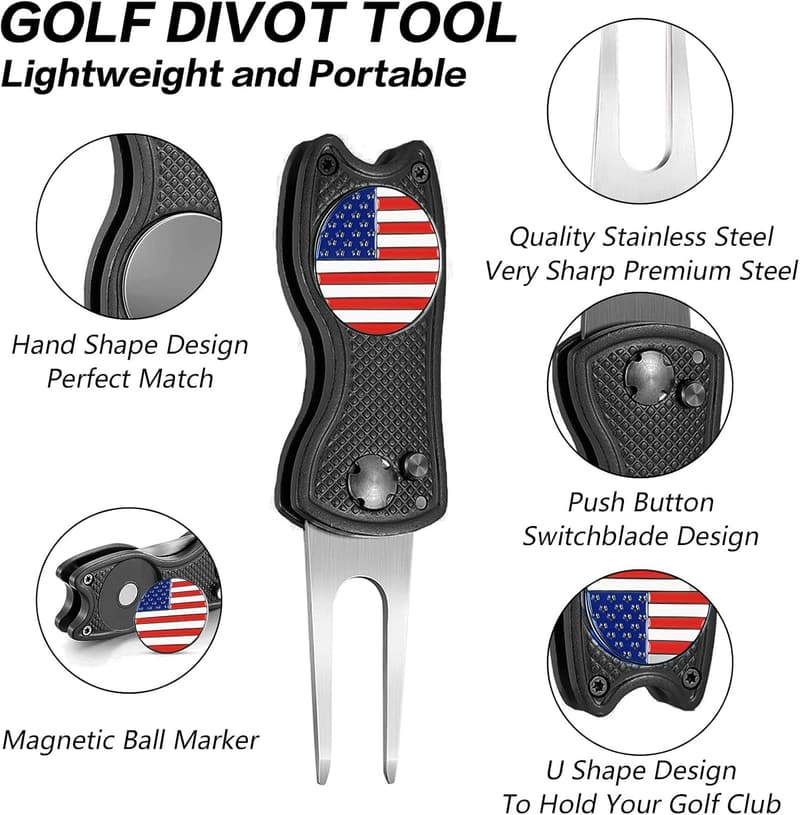 Foldable Magnetic Golf Divot Repair Tool & Ball Marker Set