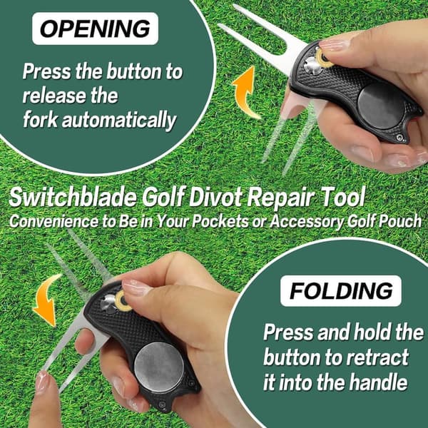 Foldable Magnetic Golf Divot Repair Tool & Ball Marker Set