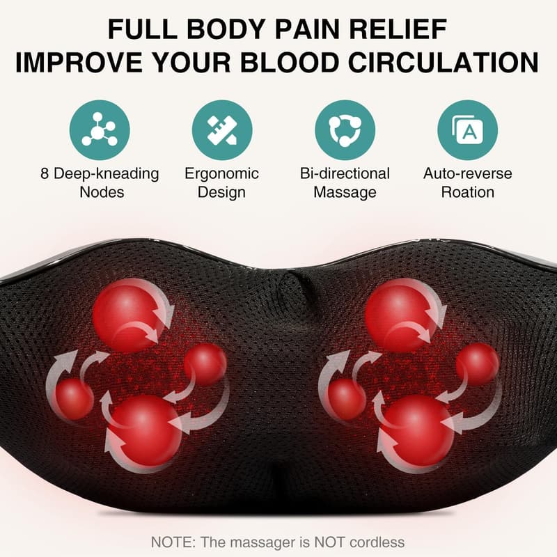 Electric Shiatsu Neck and Back Massager with Soothing Heat