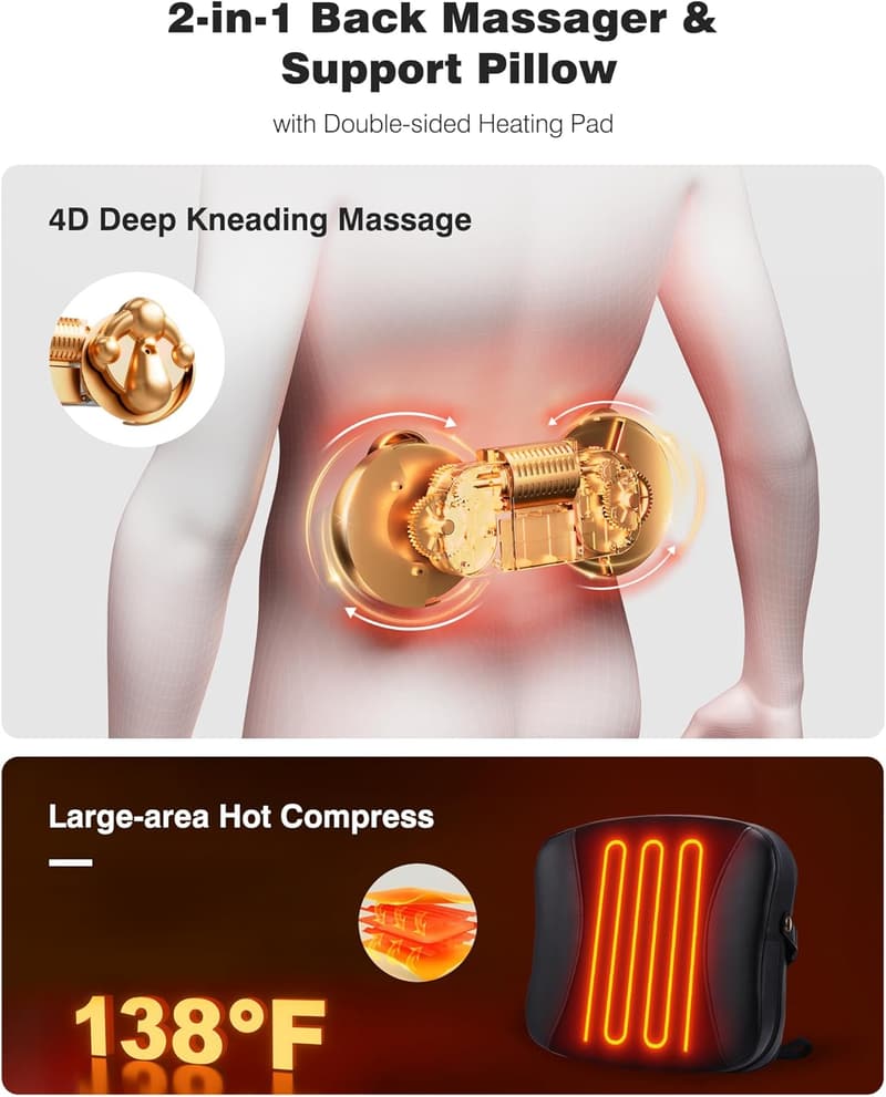 Shiatsu Deep Tissue Back Massager Pillow with Heat