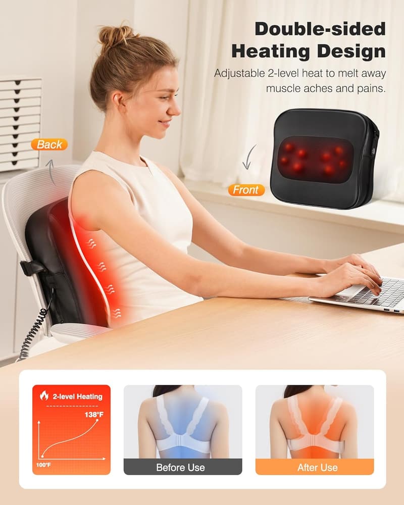 Shiatsu Deep Tissue Back Massager Pillow with Heat