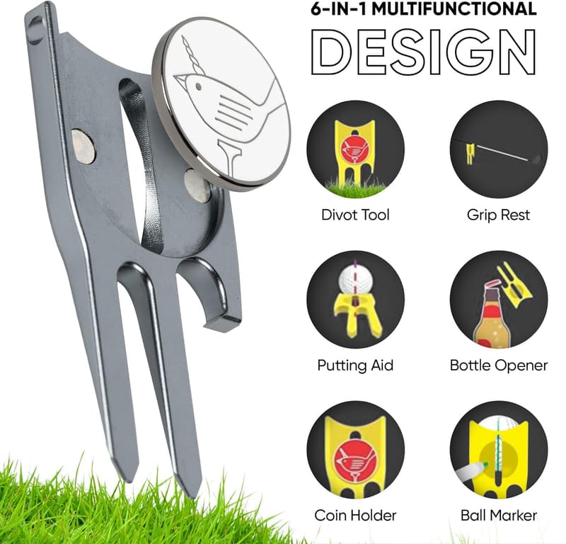 6-in-1 Golf Divot Tool with Ball Marker