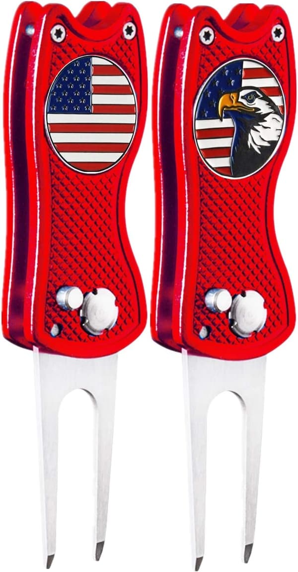 Golf Divot Repair Tool & Ball Marker Set, Magnetic Stainless Steel