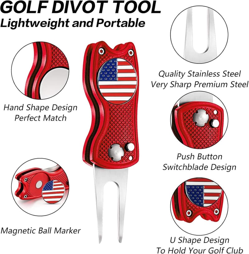 Golf Divot Repair Tool & Ball Marker Set, Magnetic Stainless Steel