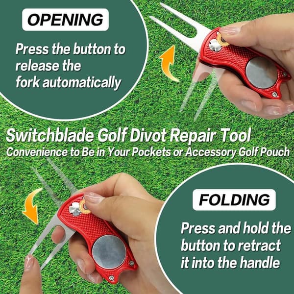 Golf Divot Repair Tool & Ball Marker Set, Magnetic Stainless Steel