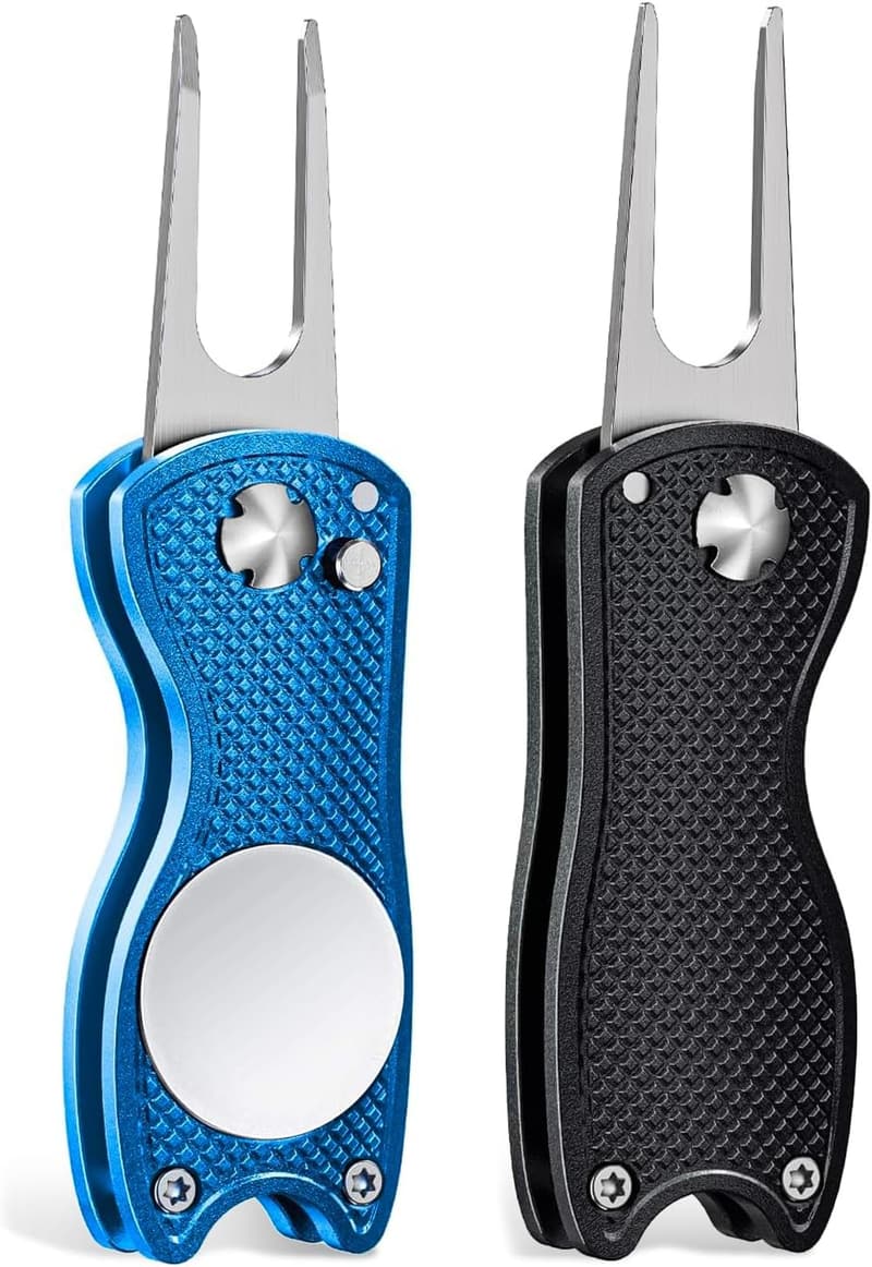 All-Metal Foldable Golf Divot Repair Tool with Magnetic Marker
