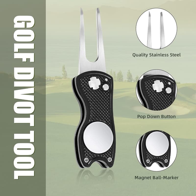 All-Metal Foldable Golf Divot Repair Tool with Magnetic Marker