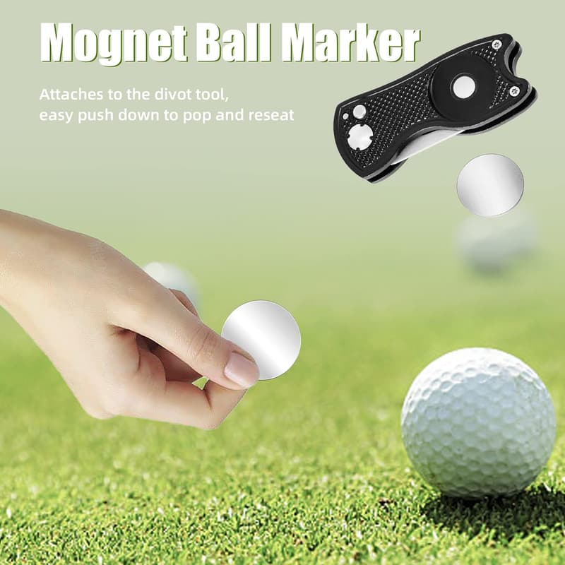 All-Metal Foldable Golf Divot Repair Tool with Magnetic Marker