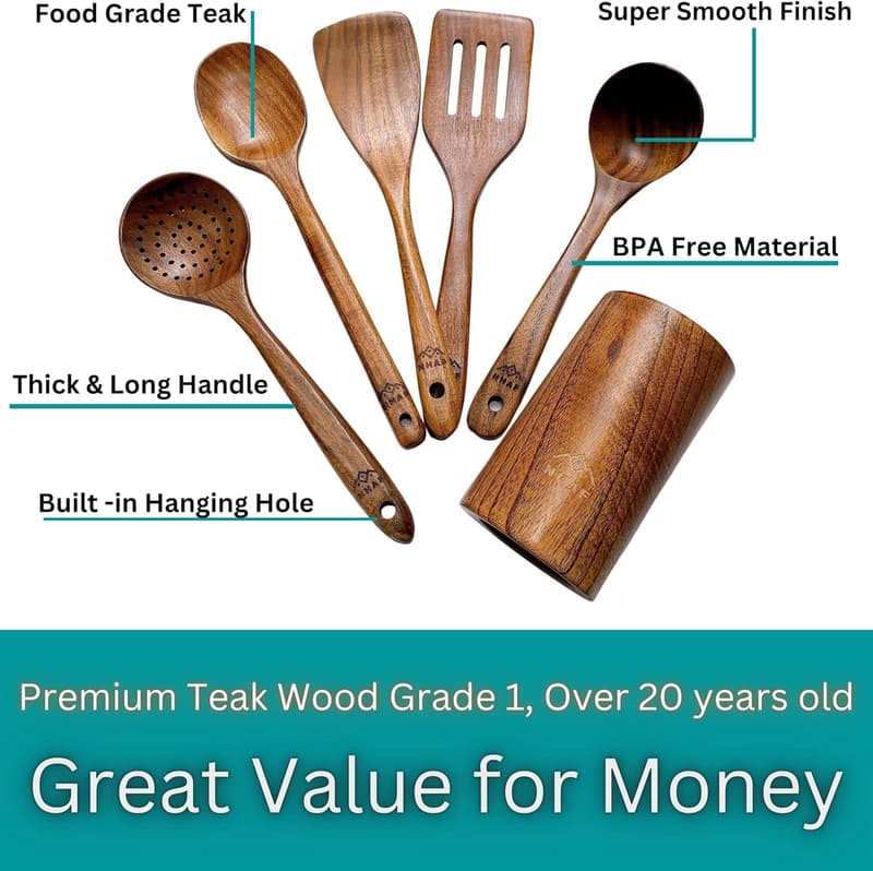 Eco-Friendly Wooden Utensil Set with Holder for Moms