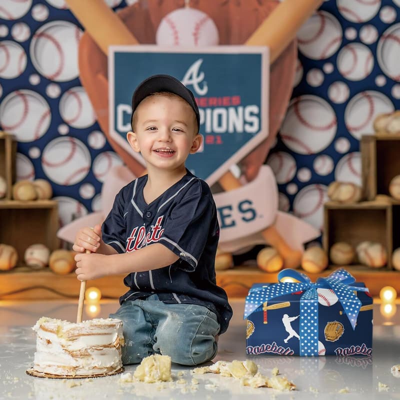 Baseball-Themed Wrapping Paper for Boys' Birthdays & Graduations
