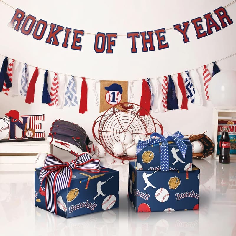 Baseball-Themed Wrapping Paper for Boys' Birthdays & Graduations