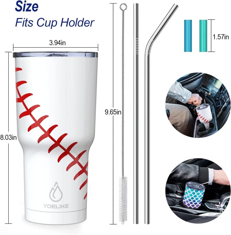 Sports Travel Tumbler 30 oz Stainless Steel with Straws