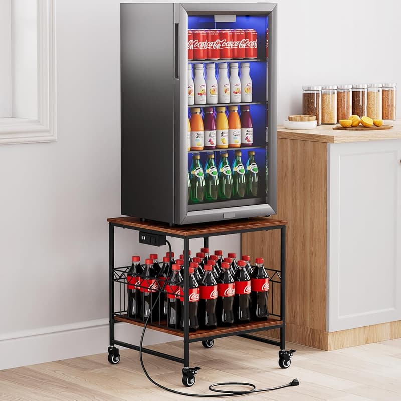 Heavy-Duty Mini Fridge & Microwave Stand with Charging Station