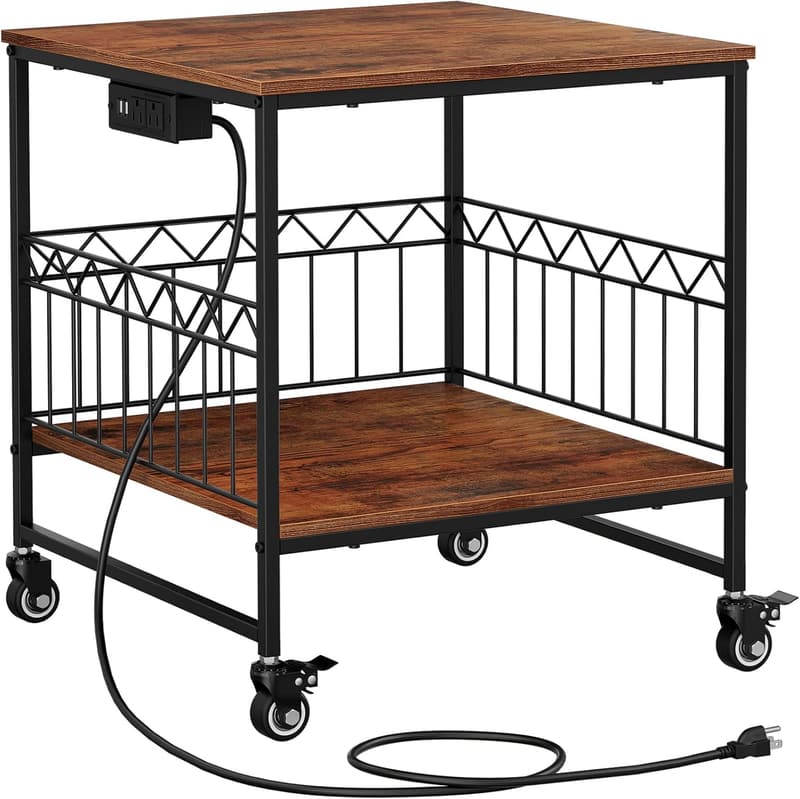 Heavy-Duty Mini Fridge & Microwave Stand with Charging Station