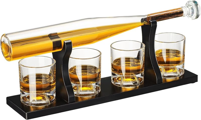 Baseball Coach Spirits Set with Bat Decanter & Glasses - Gifts for Men