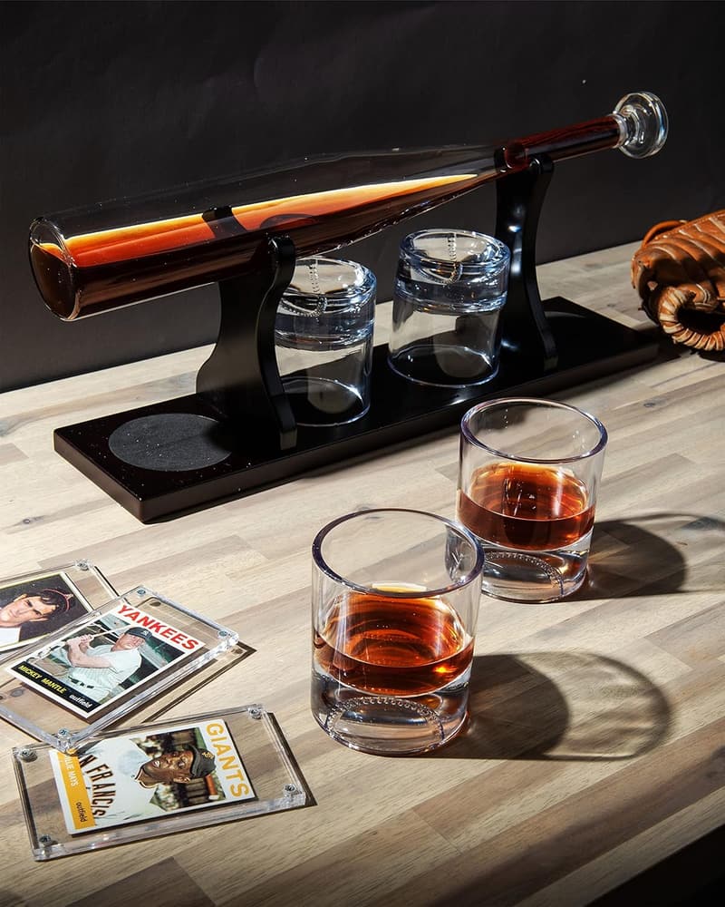 Baseball Coach Spirits Set with Bat Decanter & Glasses - Gifts for Men