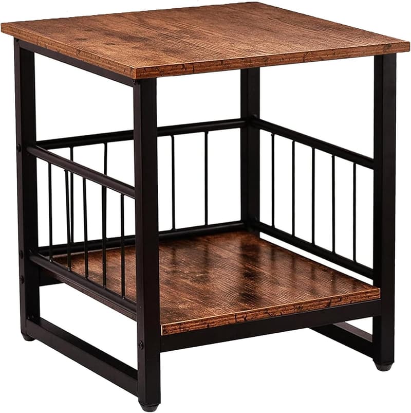 Industrial Side Table with 2-Tier Storage Shelf, 18