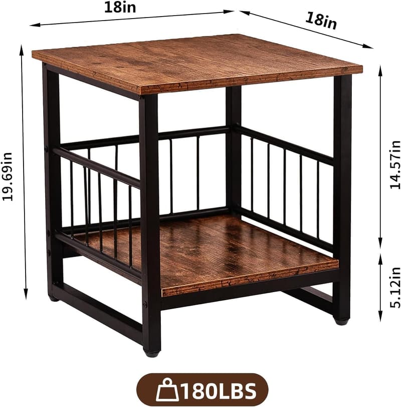 Industrial Side Table with 2-Tier Storage Shelf, 18
