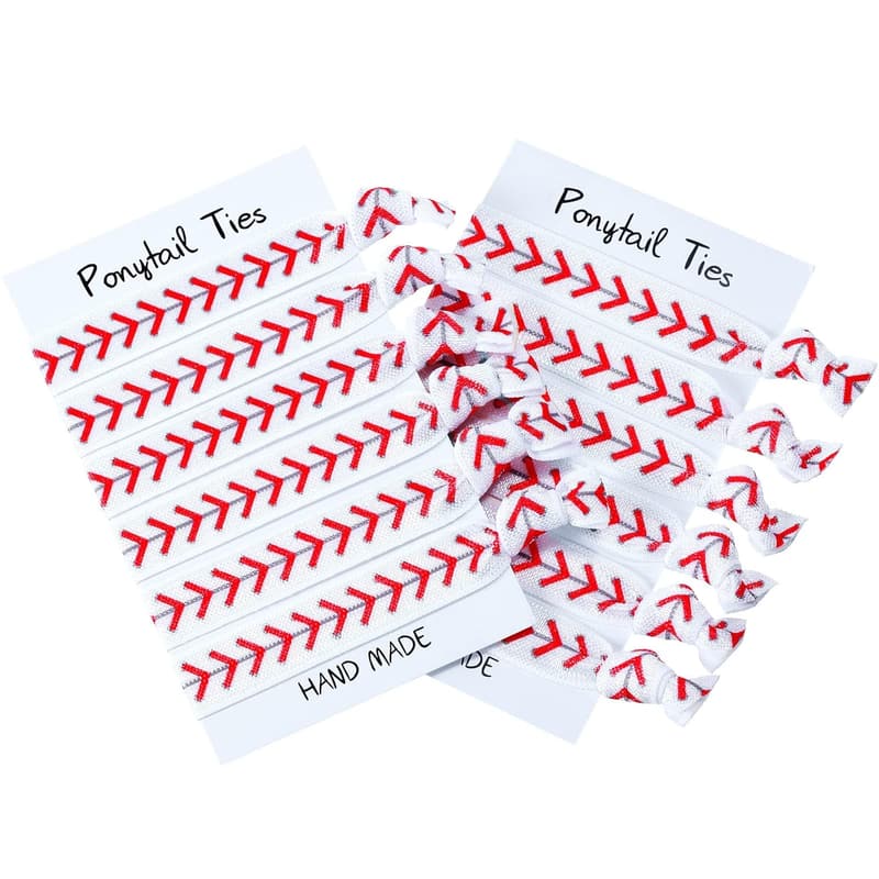 Baseball Hair Ties Set for Girls - No Crease Elastics (12 Pieces)
