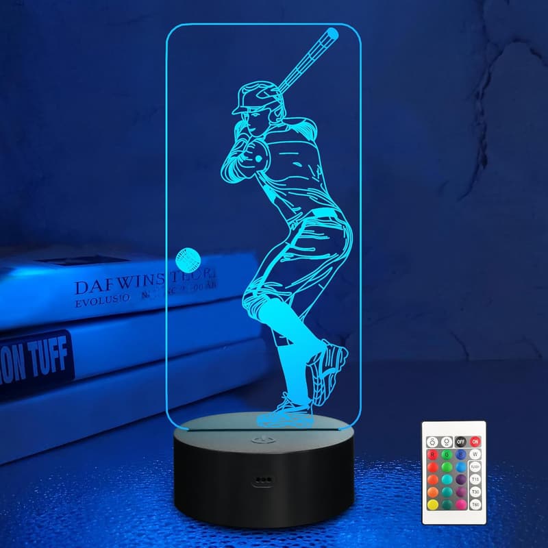 Kids 3D Baseball Night Light with Remote & 16 Colors - Birthday Gift