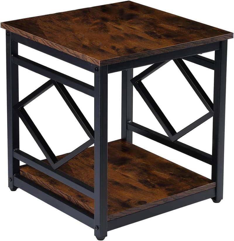 Rustic Industrial Mini Fridge Stand Table with 2-Tier Storage