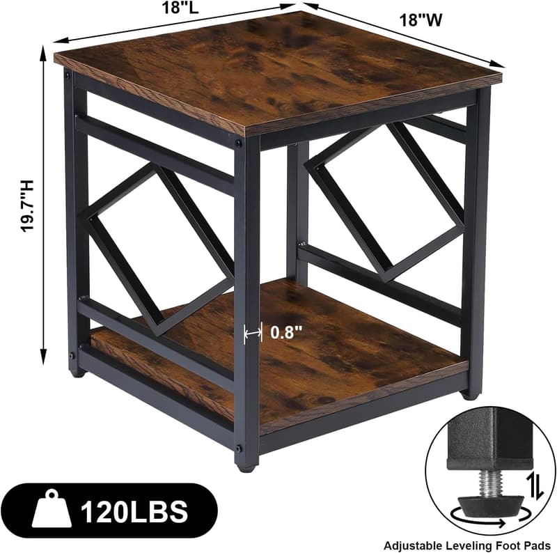 Rustic Industrial Mini Fridge Stand Table with 2-Tier Storage