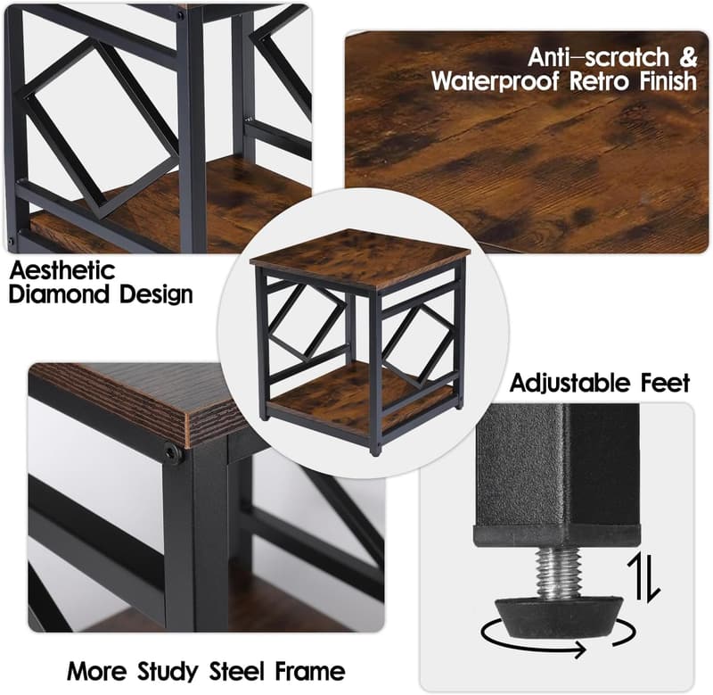 Rustic Industrial Mini Fridge Stand Table with 2-Tier Storage