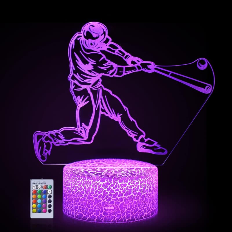 Baseball 3D Night Light Lamp - Dimmable & 16 Color Options