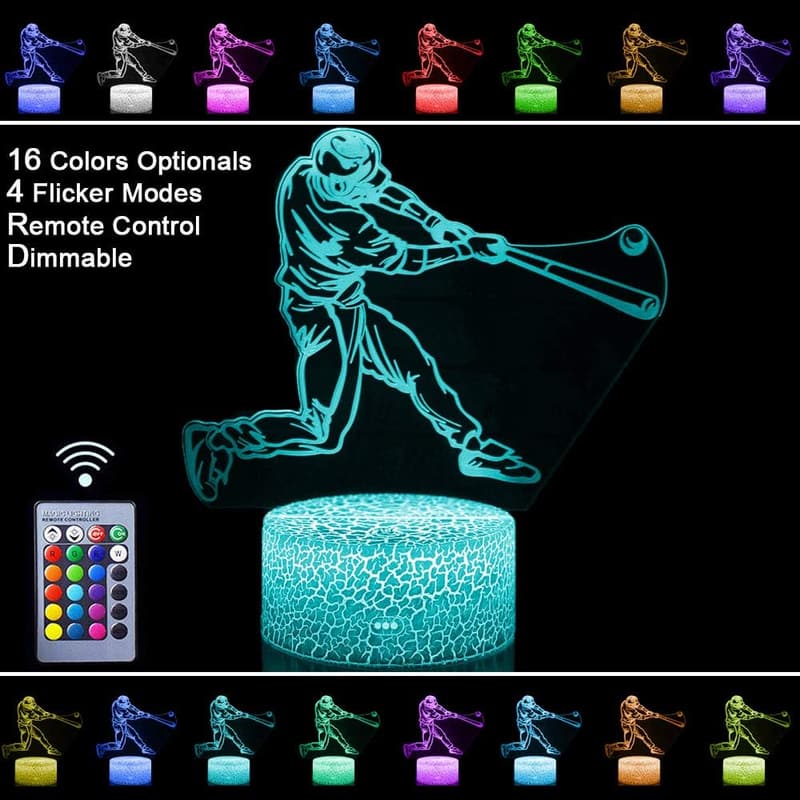 Baseball 3D Night Light Lamp - Dimmable & 16 Color Options