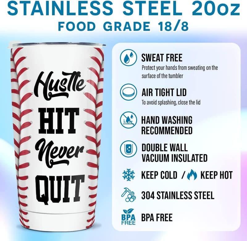 Baseball Tumbler 20oz Stainless Steel Insulated Travel Mug