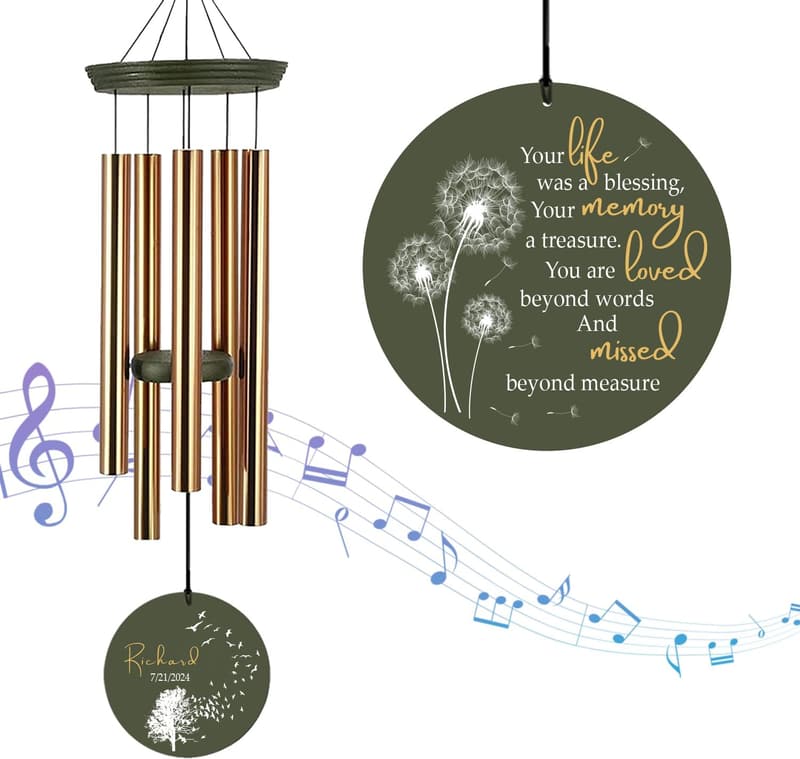 Sympathy Memorial Wind Chimes with Customized Name and Date