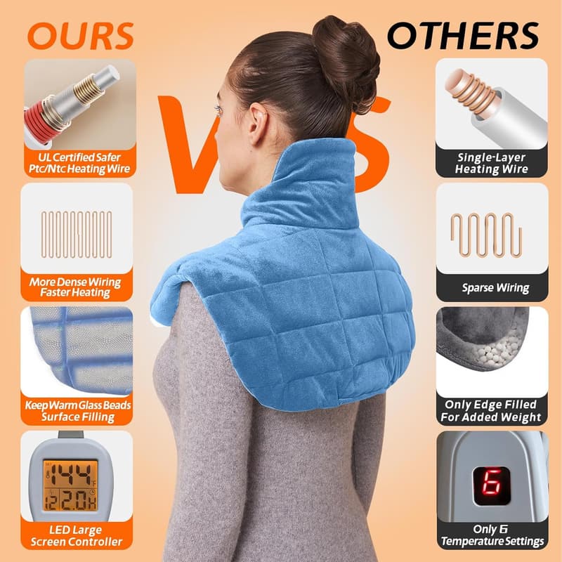 Weighted Neck & Shoulder Heating Pad for Pain Relief - 12 Settings