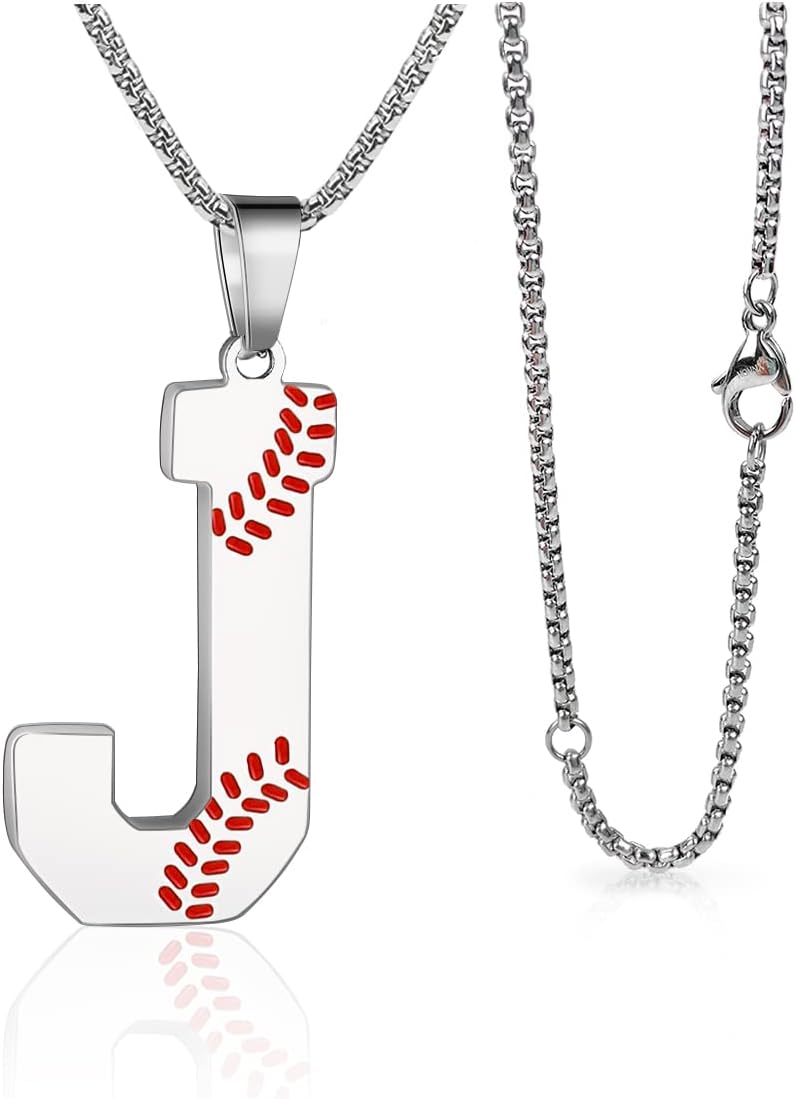 Baseball Initial Necklace for Boys and Men - Stainless Steel Charm