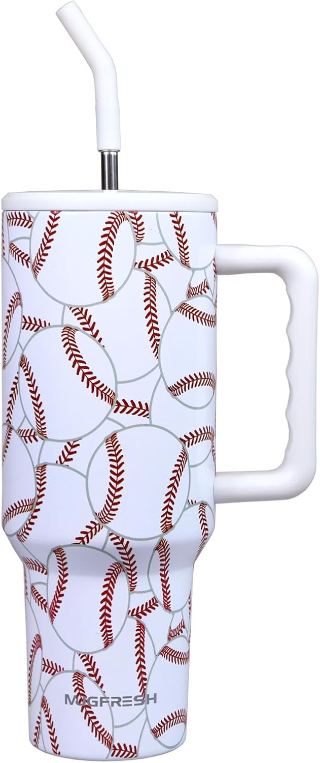Insulated Stainless Steel Baseball Tumbler with Handle – 40 oz