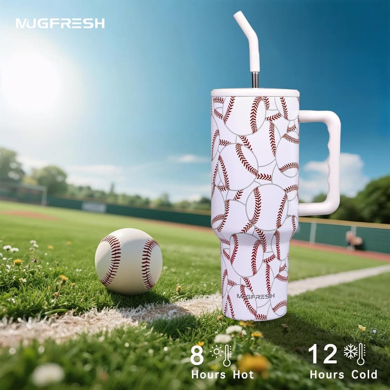 Insulated Stainless Steel Baseball Tumbler with Handle – 40 oz