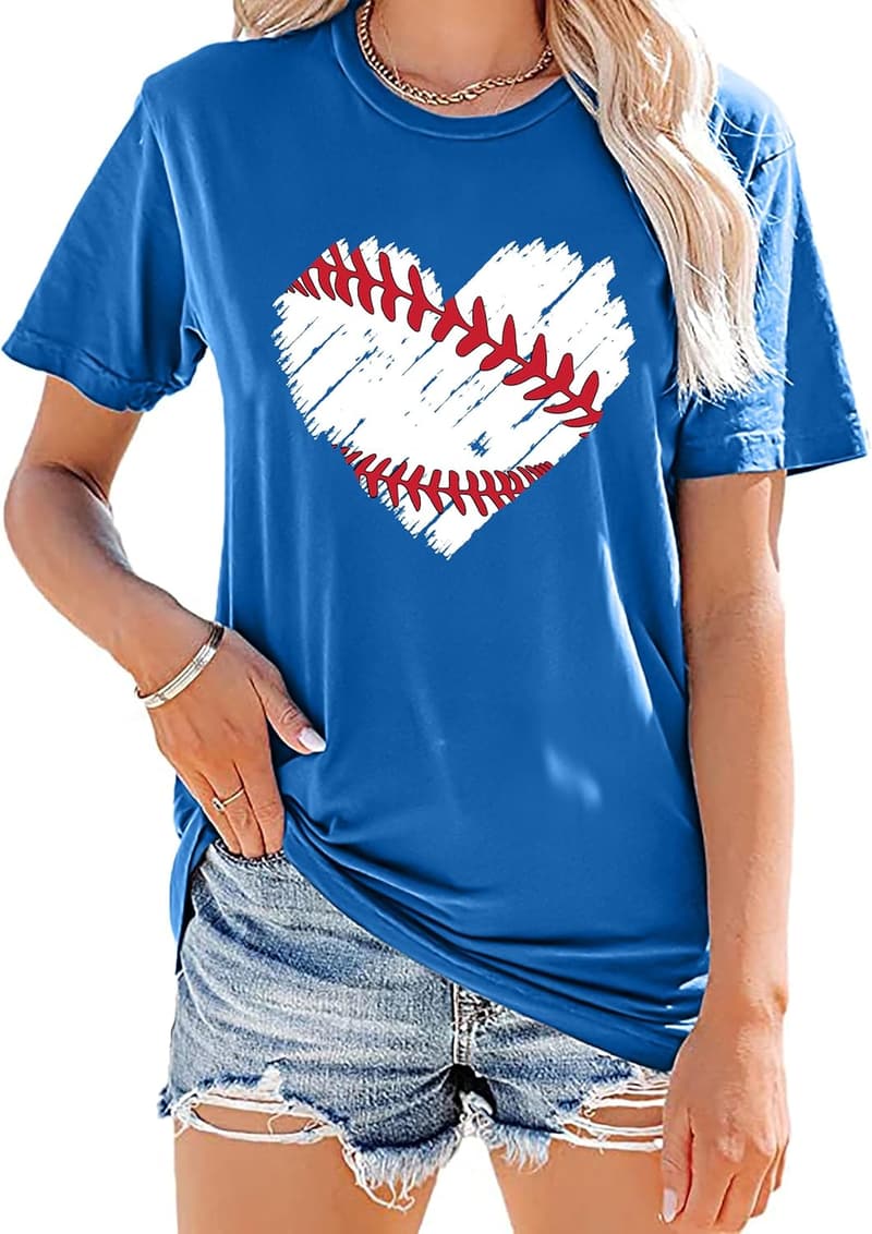 Funny Baseball Mom T-Shirt with Heart Graphic for Women