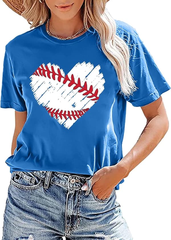 Funny Baseball Mom T-Shirt with Heart Graphic for Women