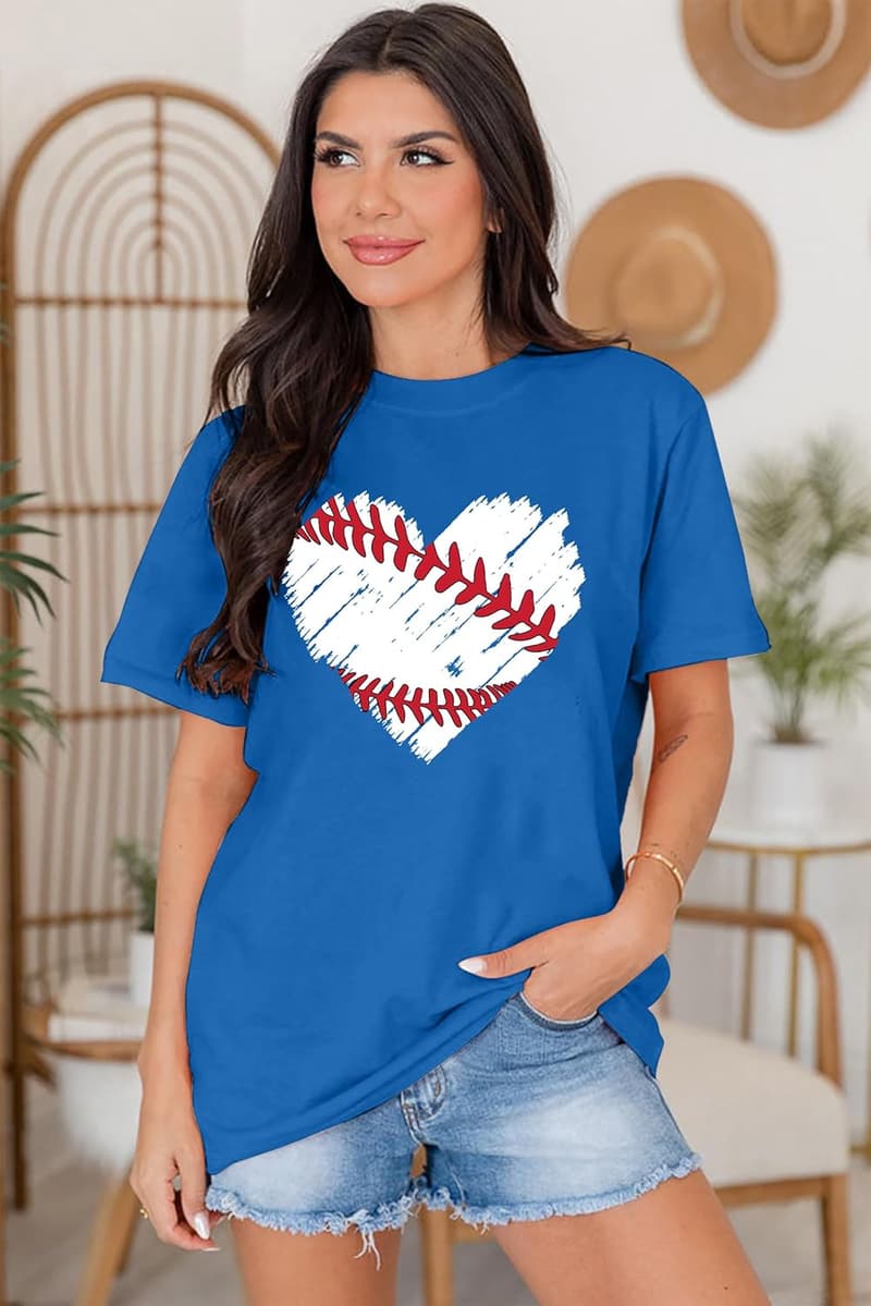 Funny Baseball Mom T-Shirt with Heart Graphic for Women