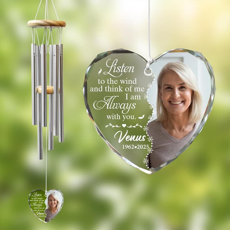 Personalized Memorial Wind Chime with Custom Photo and Text