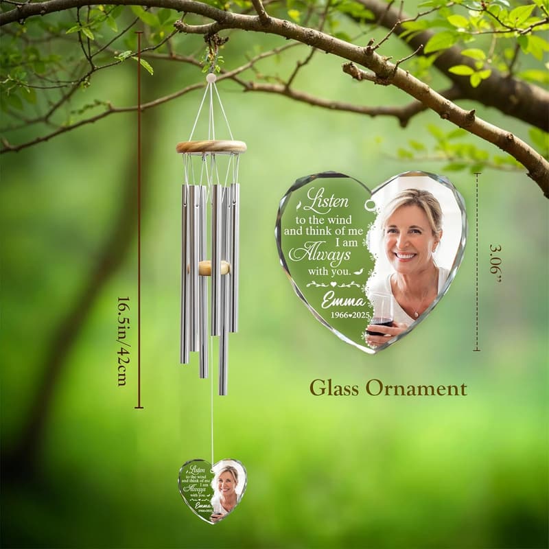 Personalized Memorial Wind Chime with Custom Photo and Text