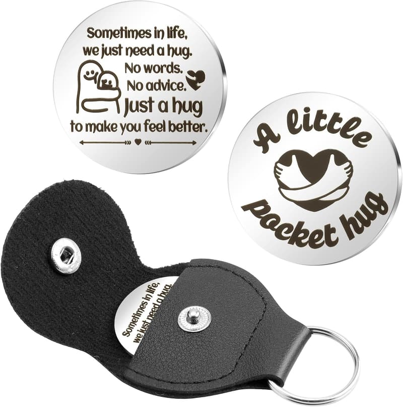 Valentine's Day Keychain Pocket Hug Token in Leather