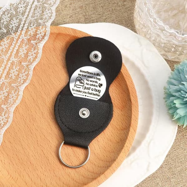 Valentine's Day Keychain Pocket Hug Token in Leather