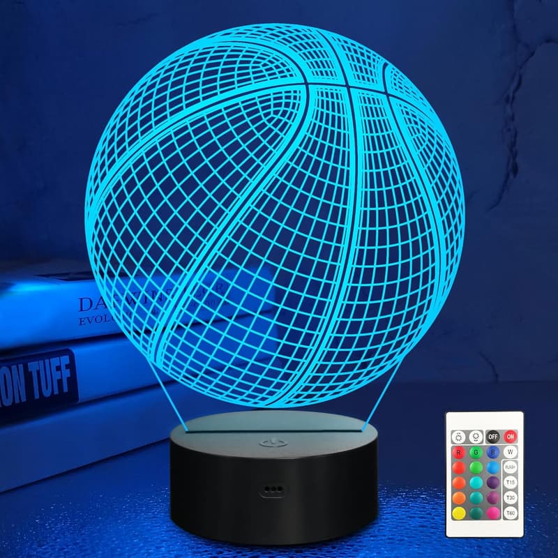 3D Optical Illusion Basketball Night Light for Kids with Remote