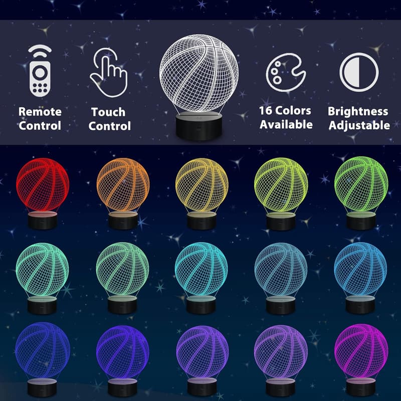 3D Optical Illusion Basketball Night Light for Kids with Remote