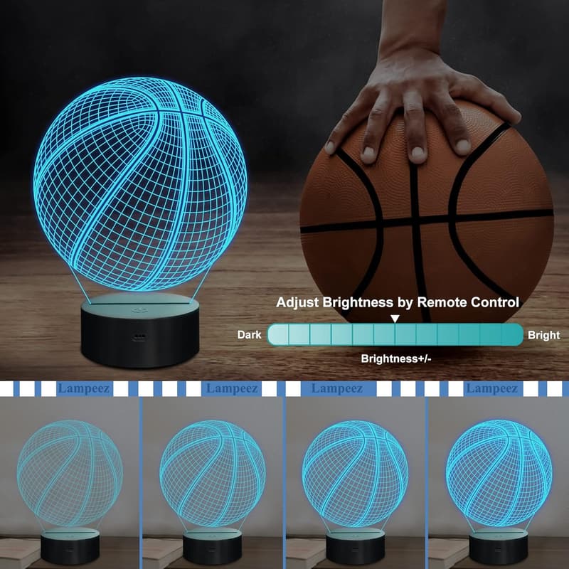 3D Optical Illusion Basketball Night Light for Kids with Remote