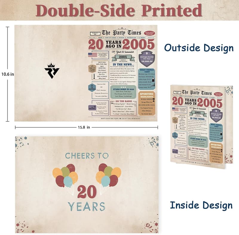 20th Birthday Card for Him/Her - Retro Celebration Gift