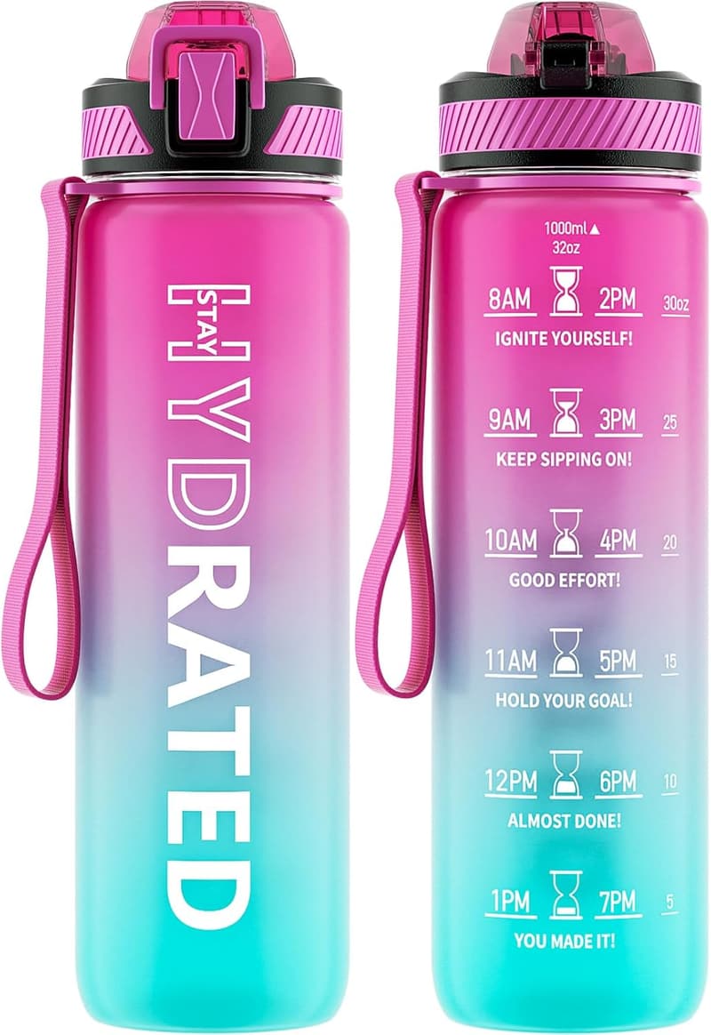 Motivational 32oz Water Bottle with Time Marker for Women