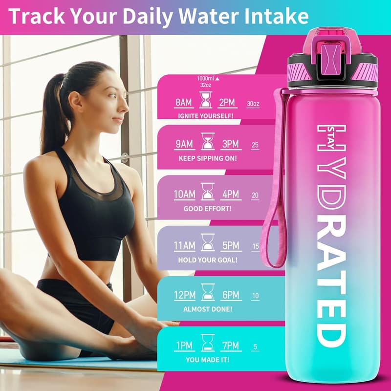 Motivational 32oz Water Bottle with Time Marker for Women